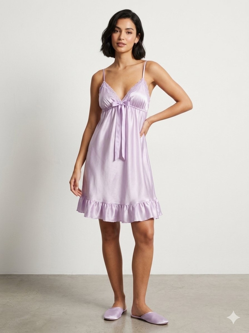 Victoria's Secret Lavender Satin Slip with Ruffle Hem